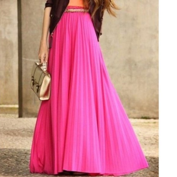 💋STUNNING!💋 Pleated Chiffon Maxi  Skirt in Hot Pink - Picture 3 of 7